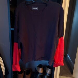 Zadig & Voltaire Blue and Red Crew Neck Sweater. Wool